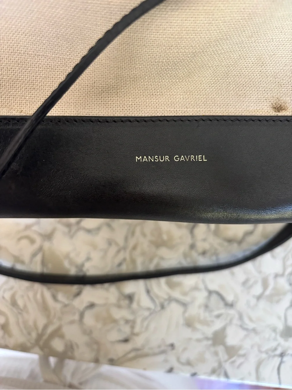 Mansur Gabriel Canvas Bucket Bag - Cream with Black Trim - Picture 10 of 11